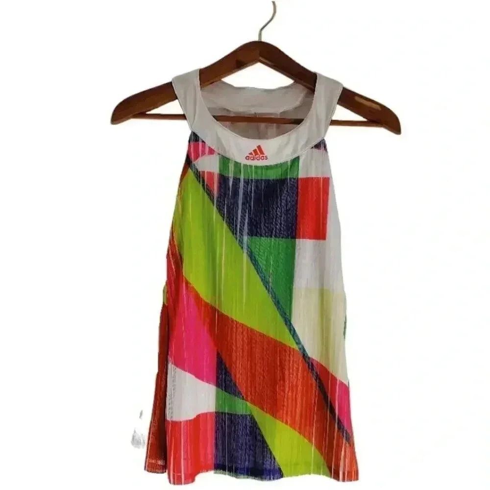 Adidas Climacool White Green Pink Geometric Flowy Workout Tank Women's Size S
